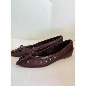 Key Te Peep Toe Flats 10.5 Brown Leather Made in Italy Academia Prep Old Money